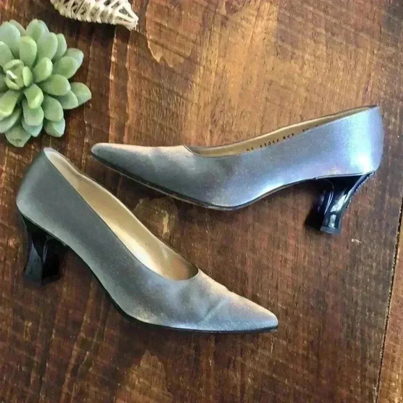 Salvatore Ferragamo | Satin Pewter Heels - Picture 2 of 7